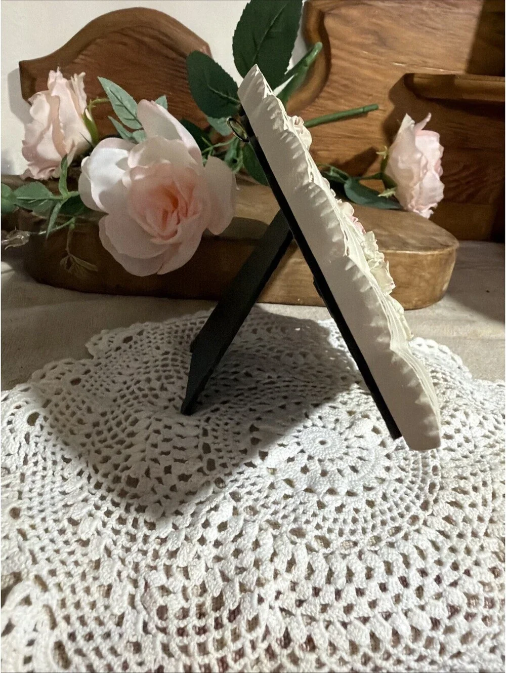 Vintage Victorian Style Picture Frame Womens Floral Fan Roses 3 Photos Cottage